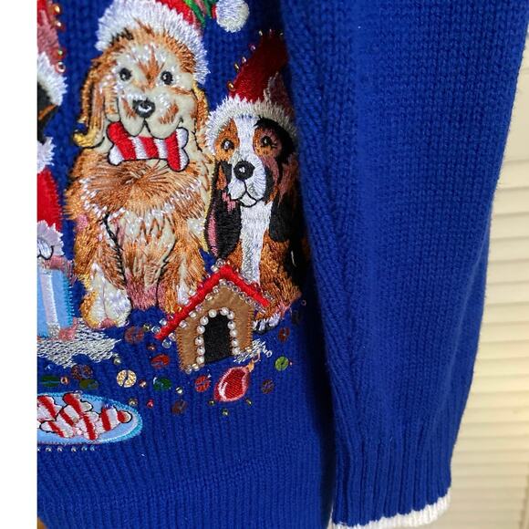 QUACKER FACTORY Blue Holiday 
 Pet Zip‎ Front Cardigan Sweater XL quirky cottage - Picture 4 of 7